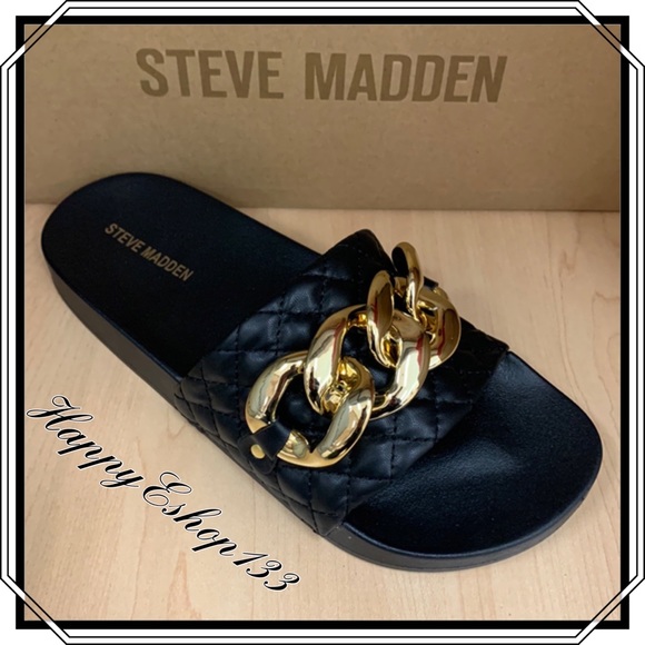 Steve Madden Zoray Golden Chain Link Slide Sandals - Picture 8 of 8